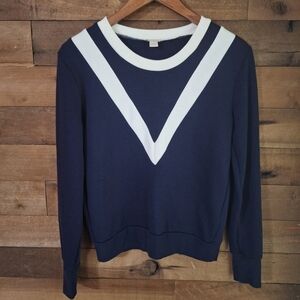 J.Crew Navy Blue Chevron Stripe Pullover Preppy Sweater SZ SMALL